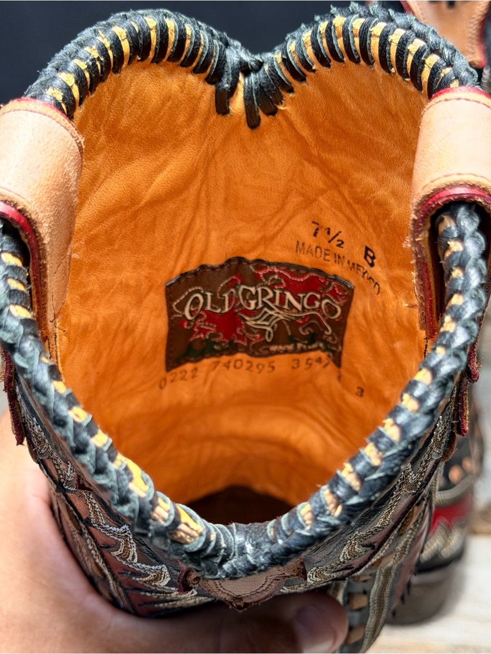 Old Gringo Black, Tan & Red Tooled Leather Cowboy Boots - Picture 5 of 13